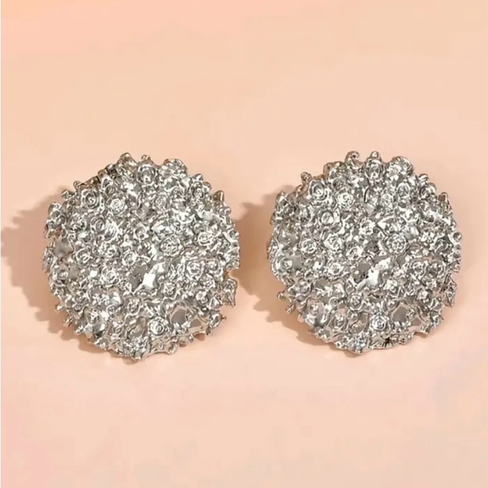 18K White Gold Plated Alloy Round Rhinestone Earrings